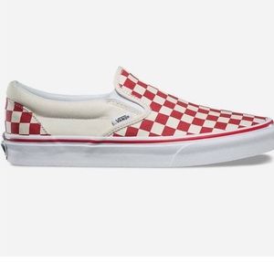 Red checker slip-on vans